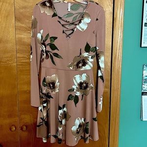 Xhilaration Floral Long Sleeve Skater Dress Medium